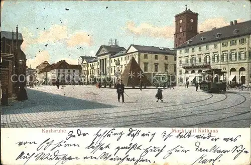 Karlsruhe Markt Rathaus Strassenbahn Kat. Karlsruhe