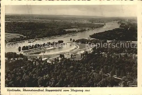 Karlsruhe Rheinstrandbad Rappenwort Fliegeraufnahme Kat. Karlsruhe