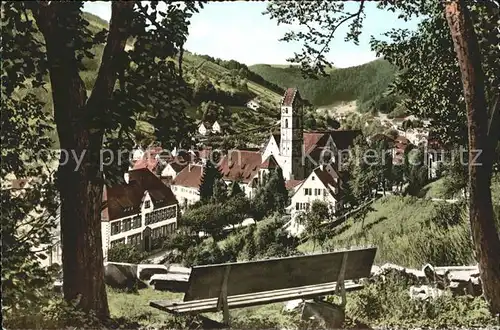 Alpirsbach Ortsblick mit Kirche Bank Kat. Alpirsbach