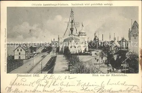 Ausstellung Industrie Gewerbe Kunst Duesseldorf 1902  Blick von der Rheinbruecke Kat. Duesseldorf