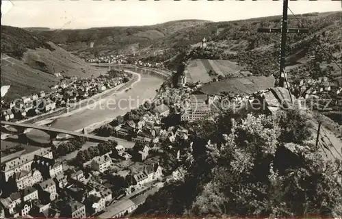 Cochem Mosel Blick von der Bergstation der Sesselbahn Bruecke Gipfelkreuz Kat. Cochem