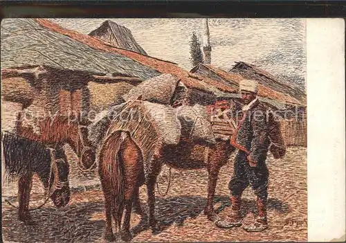 Bosnien Herzegowina Mann mit Pferden Kuenstlerkarte Kat. Bosnien Herzegowina