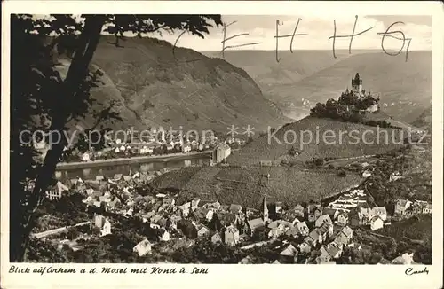 Cochem Mosel Moselpanorama mit Burg Kond und Sehl Kat. Cochem