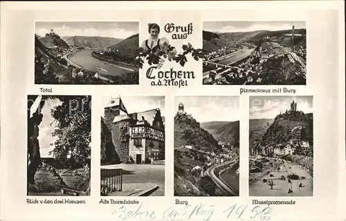 Cochem Mosel Pinnerkreuz Burg Moselpromenade Burg Thorschaenke Kat. Cochem