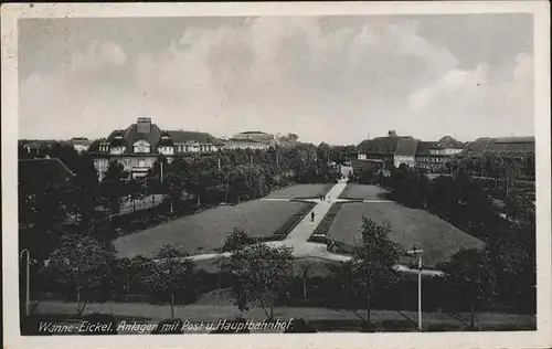 Wanne Eickel Park Anlagen mit Post und Hauptbahnhof Kat. Herne