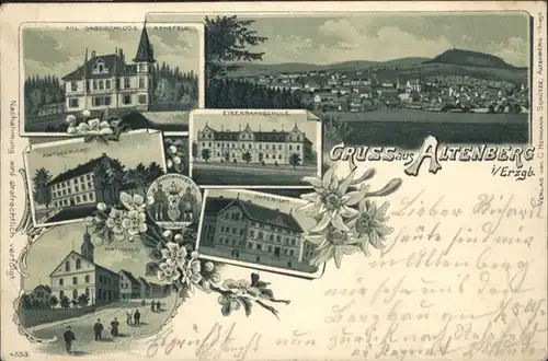 Altenberg Erzgebirge Jagdschloss Rehefeld Eisenbahn Schule Internat Amtsgericht Rathaus Wappen Litho x