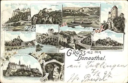 Donautal Schloss Bronnen Schloss Sigmaringen Werenwag / Ulm /Alb-Donau-Kreis LKR