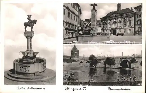 Esslingen Neckar Postmichelbrunnen Kriederdenkmal Rathaus Pliensaubruecke / Esslingen am Neckar /Esslingen LKR