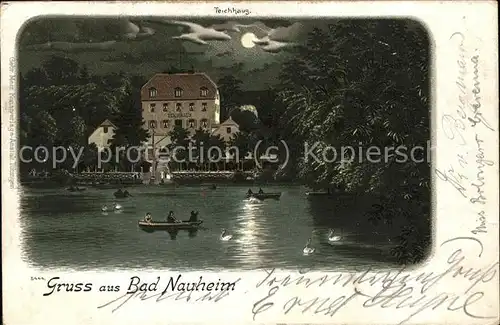 Bad Nauheim Teich bei Nacht Ruderboote Schwaene Kat. Bad Nauheim