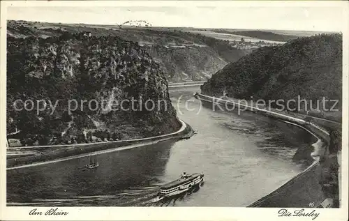 St Goarshausen Rheindampfer am Loreleyfelsen Kat. Sankt Goarshausen