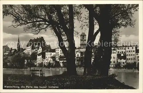 Wasserburg Inn Partie am Inn Blick zur Burg Kirche Kat. Wasserburg a.Inn