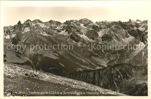 Oberstdorf Blick vom Hochifen auf Schafalpkoepfe und Hauptkamm Allgaeuer Alpen Gebirgspanorama Kat. Oberstdorf