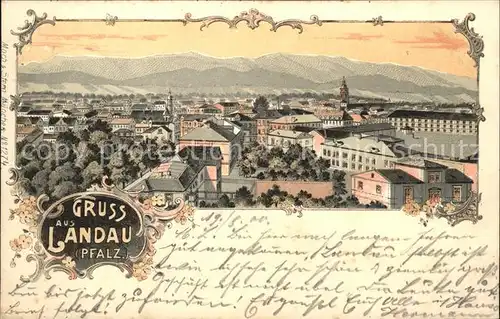 Landau Pfalz Blick ueber die Stadt mit Bergpanorama Kat. Landau in der Pfalz