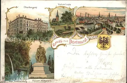 Dortmund Oberbergamt Vehmlinde Panorama Kaiser Wilhelm Denkmal Wappen Kat. Dortmund