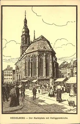 Heidelberg Neckar Marktplatz mit Heiliggeitskirche Kat. Heidelberg