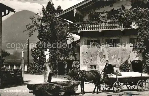 Oberaudorf Dorfpartie mit Brunnen und Pferdefuhrwerk Kat. Oberaudorf