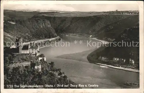 St Goarshausen Blick auf Burg Katz und Lorely Rhein Kat. Sankt Goarshausen