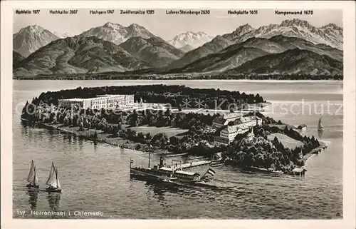 Herrenchiemsee Herreninsel Schloss Dampfer Anlegestelle Alpenpanorama Kat. Chiemsee