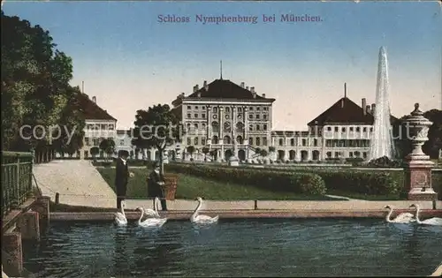 Muenchen Schloss Nymphenburg Park Fontaene Schwanenteich Kat. Muenchen