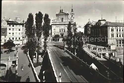 Ljubljana Bruecke mit Kirche Kat. Ljubljana