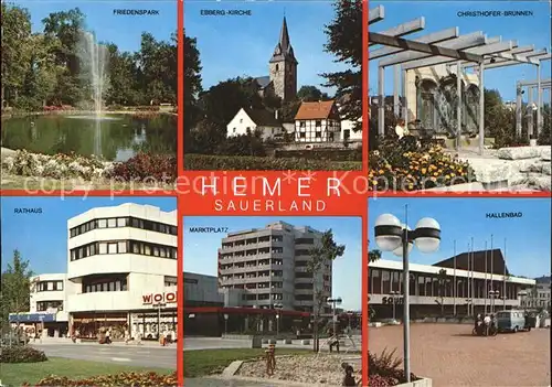 Hemer Friedenspark Rathaus Kirche Christhofer Brunnen Hallenbad Marktplatz Kat. Hemer