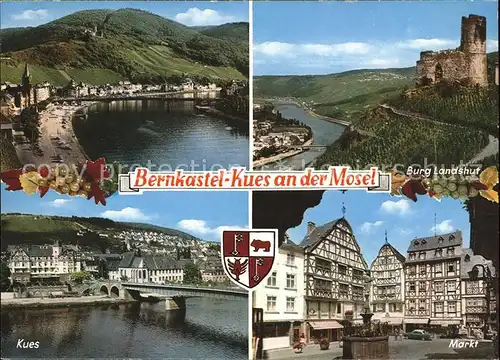 Bernkastel Kues Moselpartie Bruecke Burgruine Landshut Markt Brunnen Wappen Kat. Bernkastel Kues