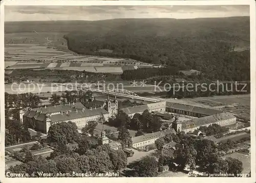 Corvey Schloss ehem Benediktiner Abtei Fliegeraufnahme Kat. Hoexter