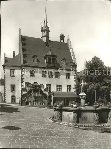 Poessneck Rathaus mit Freitreppe und Brunnen Kat. Poessneck