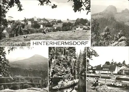 Hinterhermsdorf Teilansicht Kl Pohlshorn Badeanstalt Kahnfahrt Lindigtblick Raumberg Kat. Sebnitz