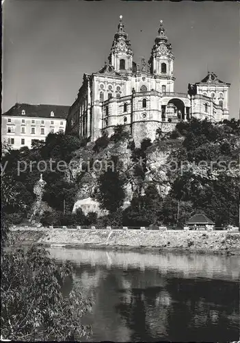 Melk Donau Benediktinerstift Barock Blick vom Donauufer Kat. Melk