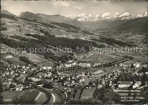 Wattwil Gesamtansicht mit Alpenpanorama Churfirsten Kat. Wattwil