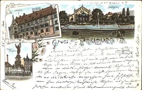 Freiburg Breisgau Stadtgarten Rathaus Siegesdenkmal Litho / Freiburg im Breisgau /Breisgau-Hochschwarzwald LKR