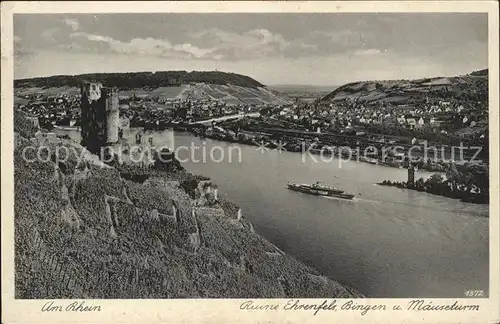 Bingen Rhein Ruine Ehrenfels Maeuseturm Dampfer Kat. Bingen am Rhein