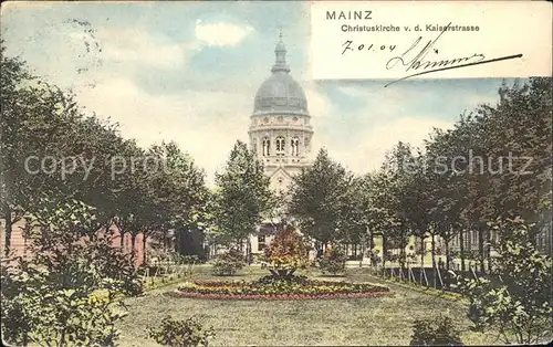 Mainz Rhein Christuskirche von der Kaiserstrasse Kupferdruck Imitation / Mainz Rhein /Mainz Stadtkreis