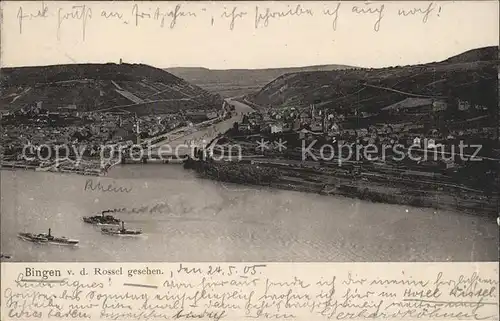 Bingen Rhein Panorama Blick von der Rossel Dampfer Binnenschiffahrt Kat. Bingen am Rhein