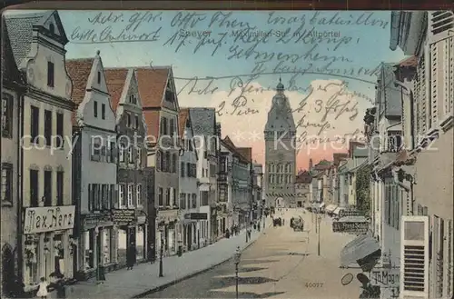 Speyer Rhein Maximilianstrasse mit Altpoertel Stadttor Kat. Speyer