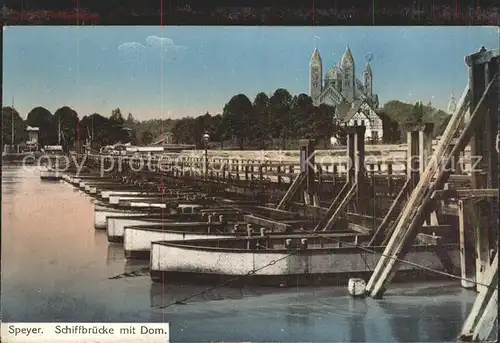 Speyer Rhein Schiffbruecke mit Dom Lazarett Stempel Kat. Speyer