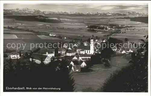 Eberhardzell Blick von der Heinrichsburg mit Alpen Kat. Eberhardzell