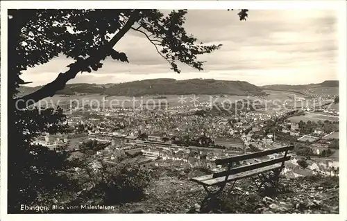 Ebingen Panorama Blick vom Malesfelsen Ruhebank Schwaebische Alb Kat. Albstadt