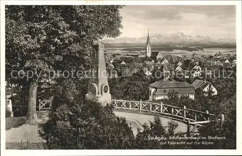 Saulgau Schillerdenkmal im Stadtpark Fernsicht auf die Alpen Kat. Bad Saulgau