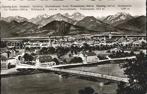 Rosenheim Bayern Gesamtansicht mit Alpenpanorama Inn Bruecke Bromsilber Kat. Rosenheim