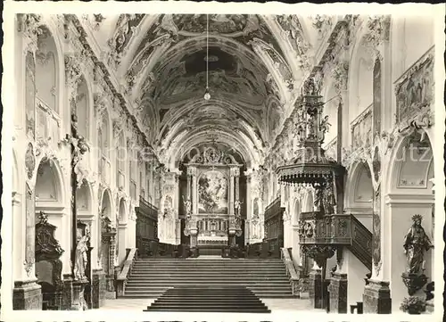 Freising Oberbayern Dom Inneres Kanzel Hochaltar Fresken Heiligenfiguren Kat. Freising