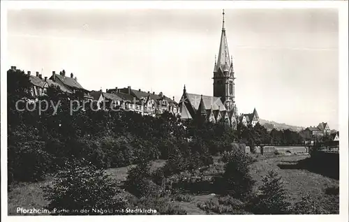 Pforzheim Partie an der Nagold Stadtkirche Kat. Pforzheim