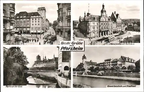 Pforzheim Marktplatz Rathaus Gewerbeschule Leopoldplatz Kat. Pforzheim