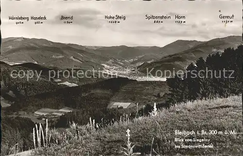 Bleibach Blick von Siegelau ins Simonswaeldertal Gereut Horn Spitzenstein Kat. Gutach im Breisgau