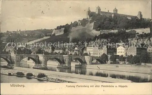 Wuerzburg Festung Marienberg mit alter Mainbruecke und Kaeppele Kat. Wuerzburg