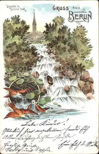 Berlin Wasserfall Victoria Park Litho Kat. Berlin