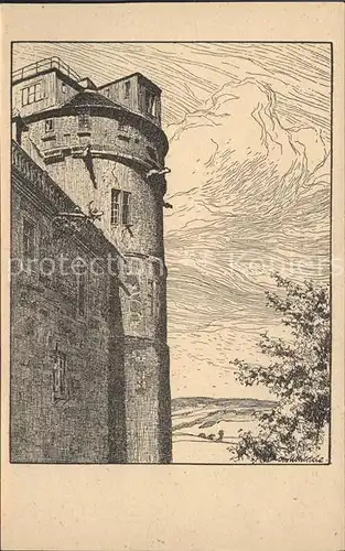 Tuebingen Kuenstlerkarte Otto Ubbelohe Sterwartenturm Schloss Kat. Tuebingen