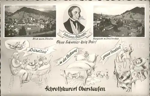 Oberstaufen mit Staufen Kurpark und Schwimmbad Karikaturen Kat. Oberstaufen