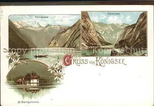 Koenigsee Berchtesgaden mit Obersee und St Bartholomae Kat. Berchtesgaden